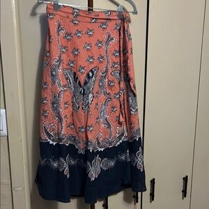 Lucky Brand Paisley Butterfly Skirt - Coral and Navy XS